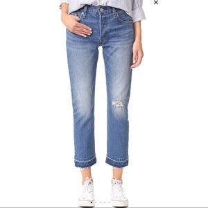 Distressed Levi cropped 501s